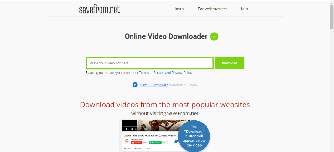 Webseite von savefrom.net | So laden Sie YouTube-Videos in die mobile Galerie herunter