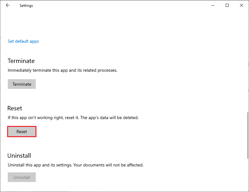 cliquez sur l'option Réinitialiser. Comment résoudre le problème de synchronisation de Microsoft Teams