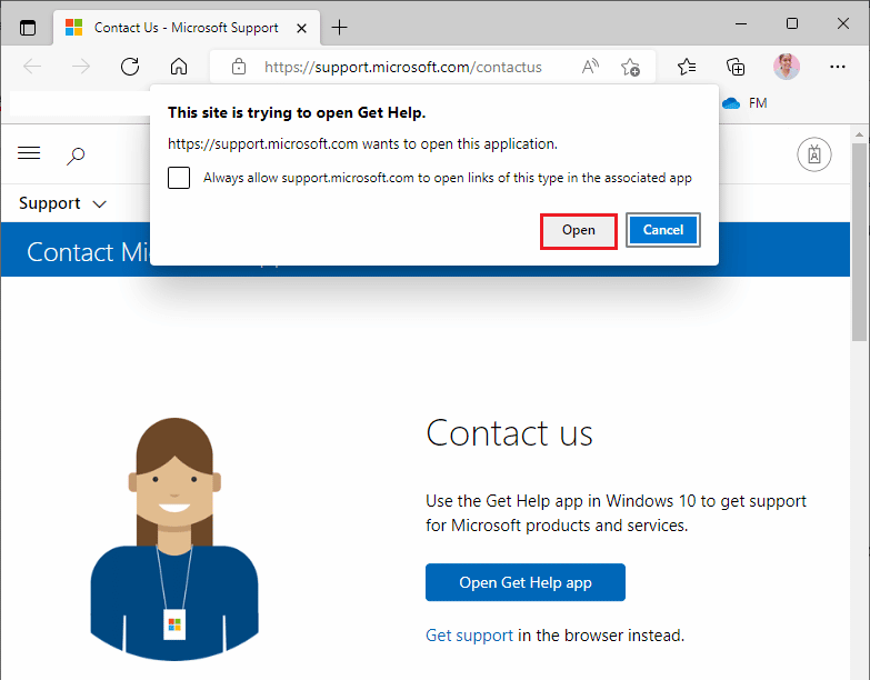 Pour cela, cliquez sur le bouton Ouvrir l'application Get Help et confirmez l'invite en cliquant sur le bouton Ouvrir.