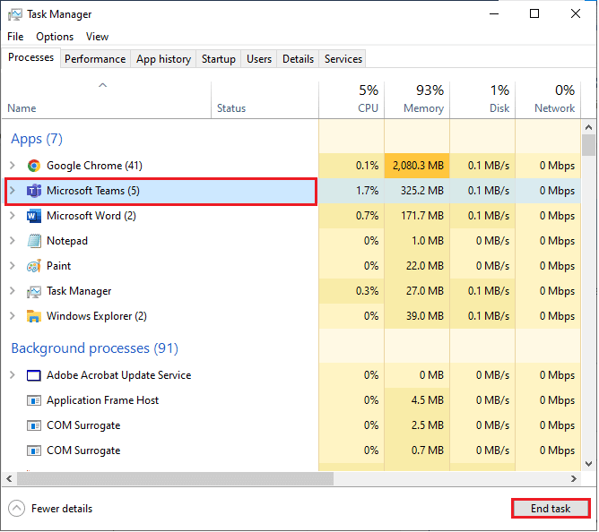 tâche finale processus des équipes microsoft