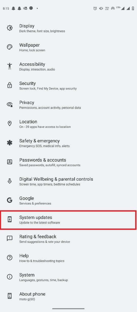 localize e selecione Atualização do sistema