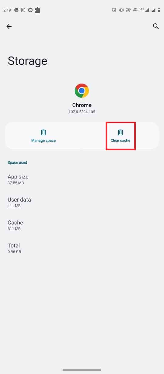 toque em Limpar cache. Como consertar o Google Chrome continua travando no Android