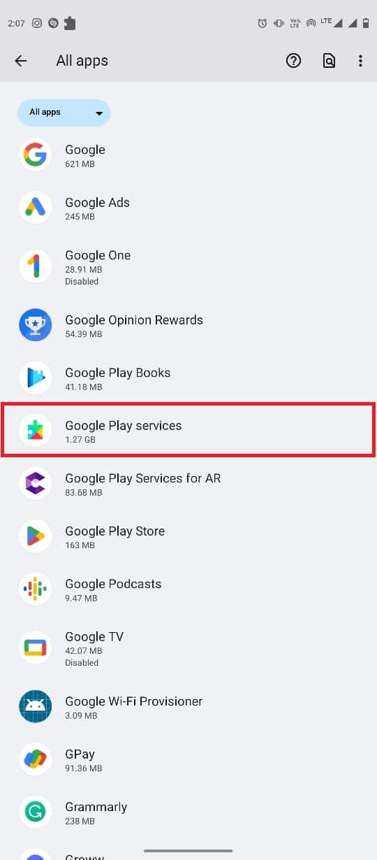 Localize e selecione Google Play Services