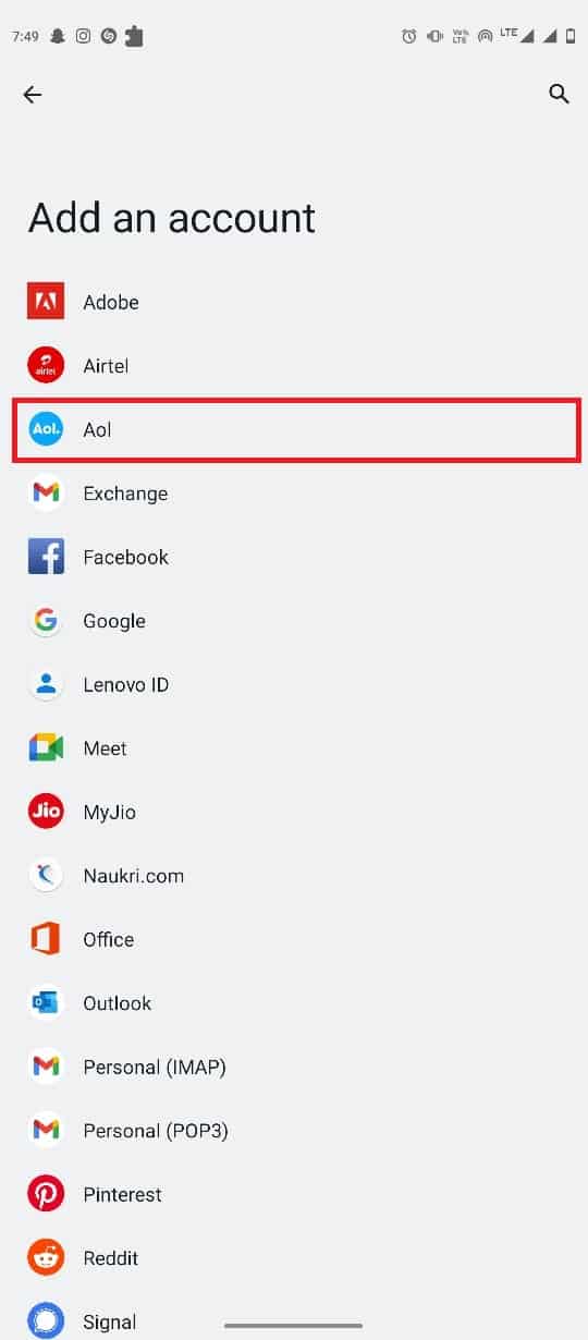 Wählen Sie AOL