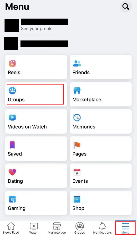 点击菜单选项卡 - 组 |如何在 iPhone 上匿名发帖到 Facebook 群组