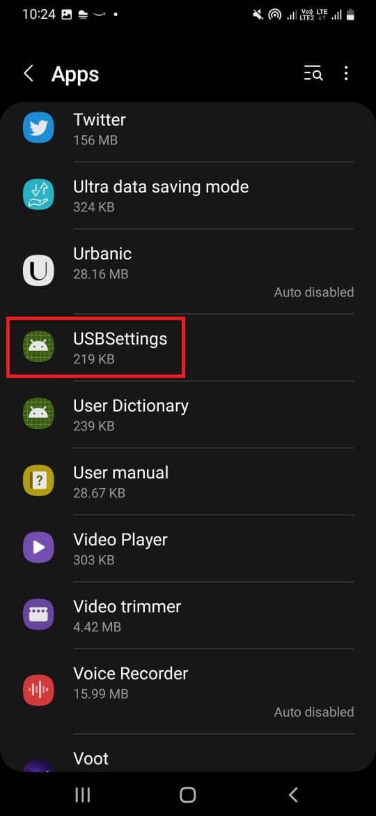 найдите и выберите USBSettings