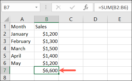 Результат суммирования в Excel