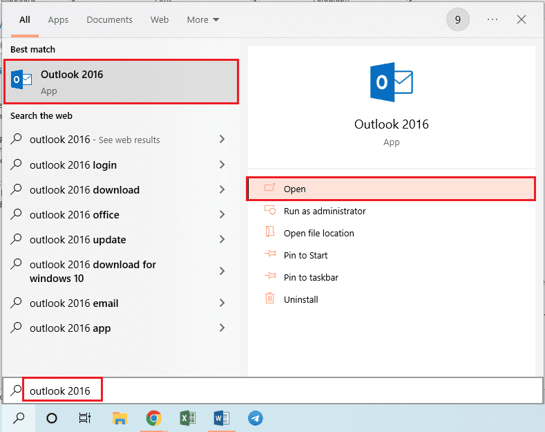 запустить приложение Outlook