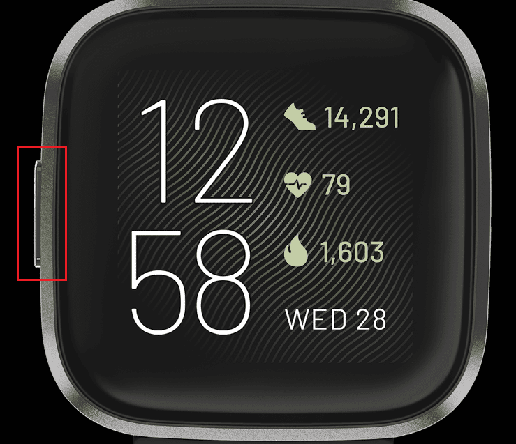 按住 Fitbit Versa 2 上的電源按鈕，直到屏幕變黑且手錶振動