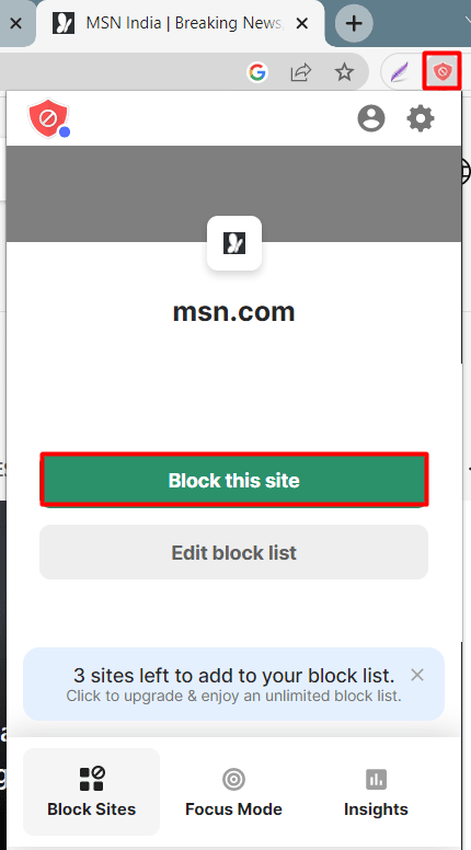 cliquez sur bloquer ce site