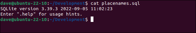 El archivo de esquema sobrescrito que contiene el mensaje de bienvenida de sqlite3