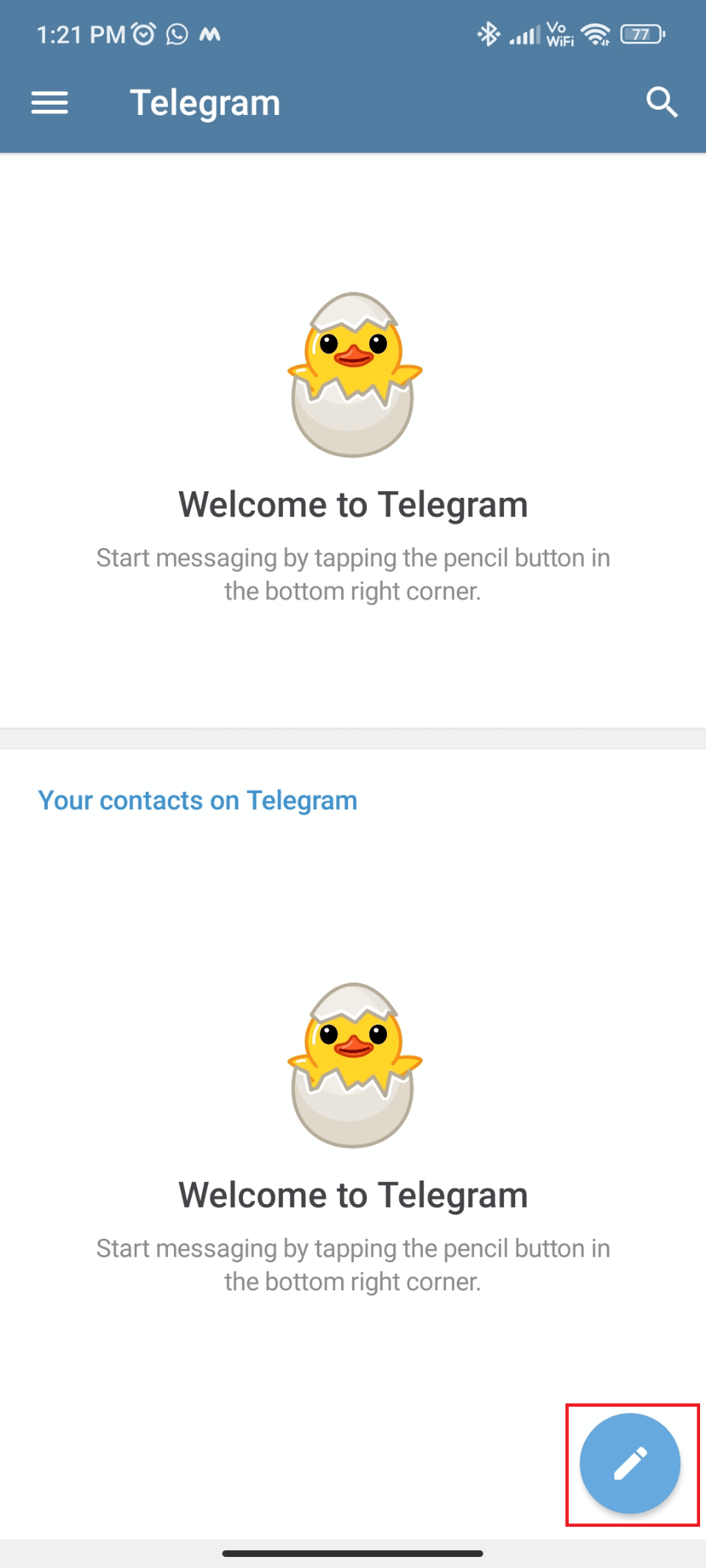 点击铅笔图标。如何在 Telegram 群组中添加成员
