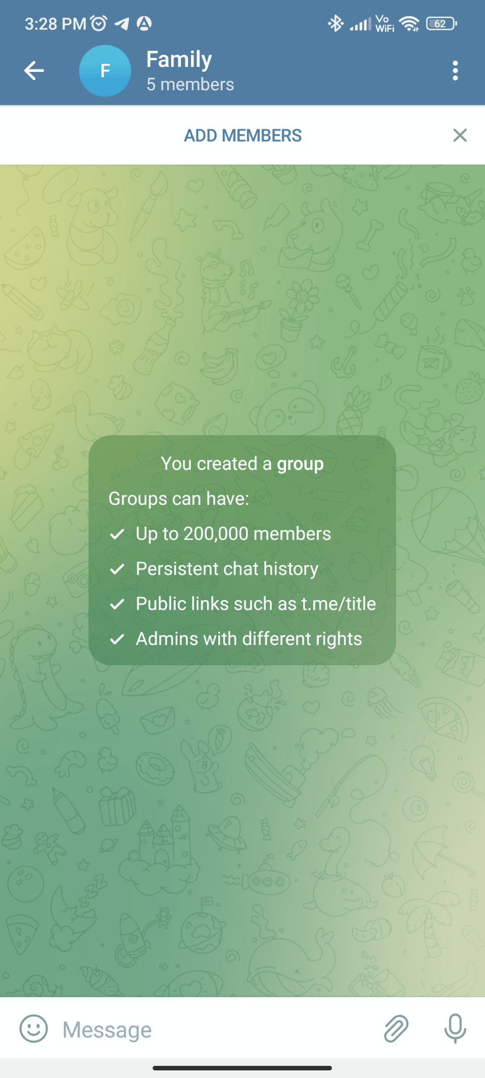 点击群组将其打开。如何在 Telegram 群组中添加成员