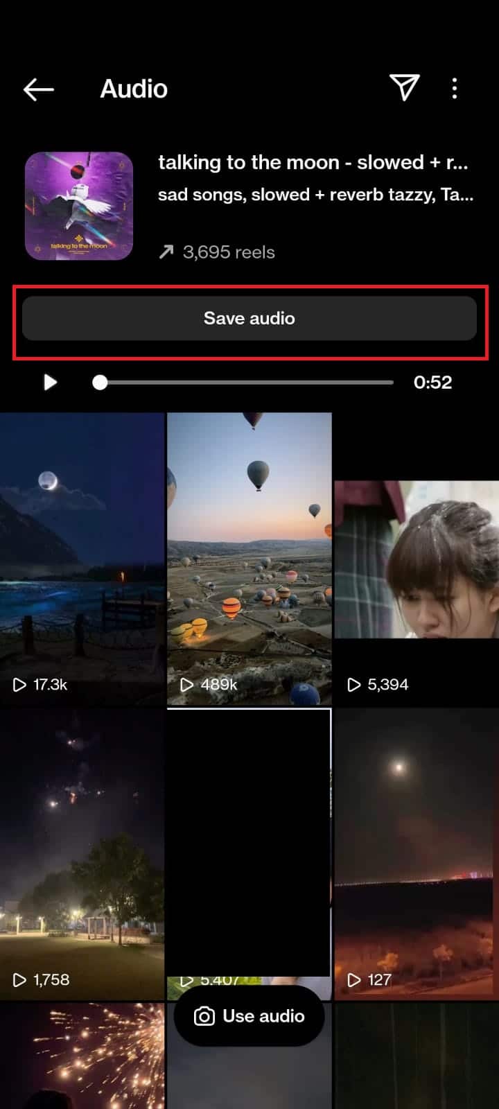 fare clic su Salva audio.