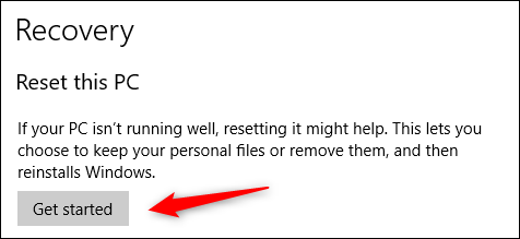开始重置 Windows 10