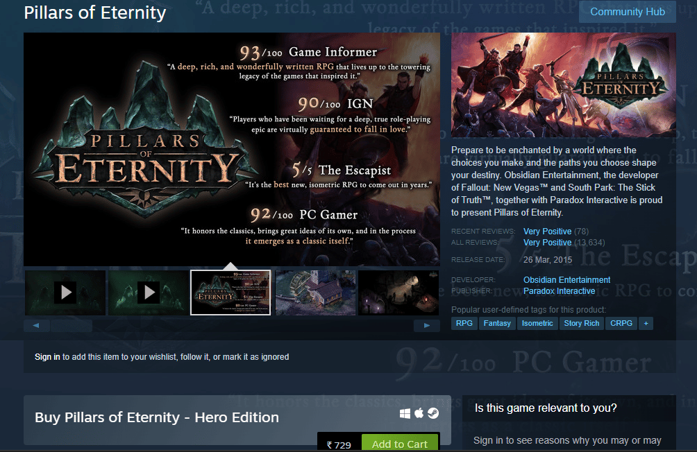 Pillars of Eternity buhar sayfası
