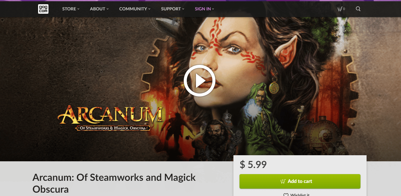 Arcanum of Steamworkds ve Magick Obscura GOG sayfası