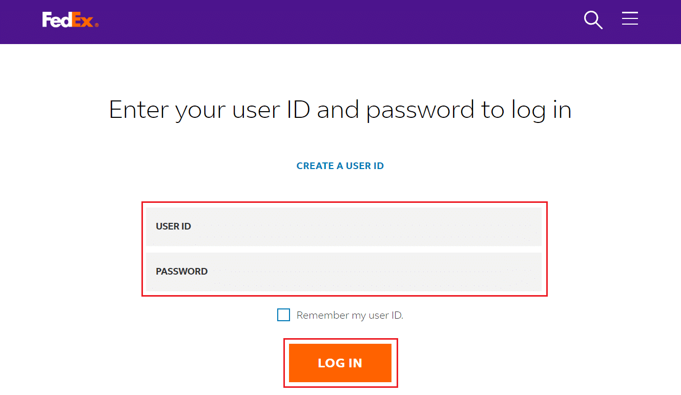 USER ID와 PASSWORD를 입력하고 LOG IN을 클릭합니다.