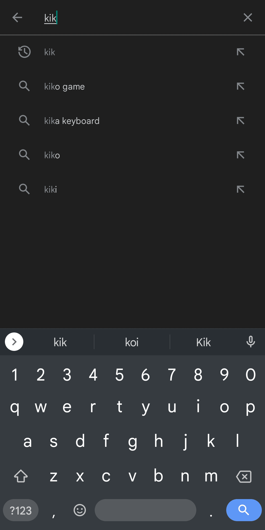 Google Playstore'a gidin ve Kik'te arama yapın