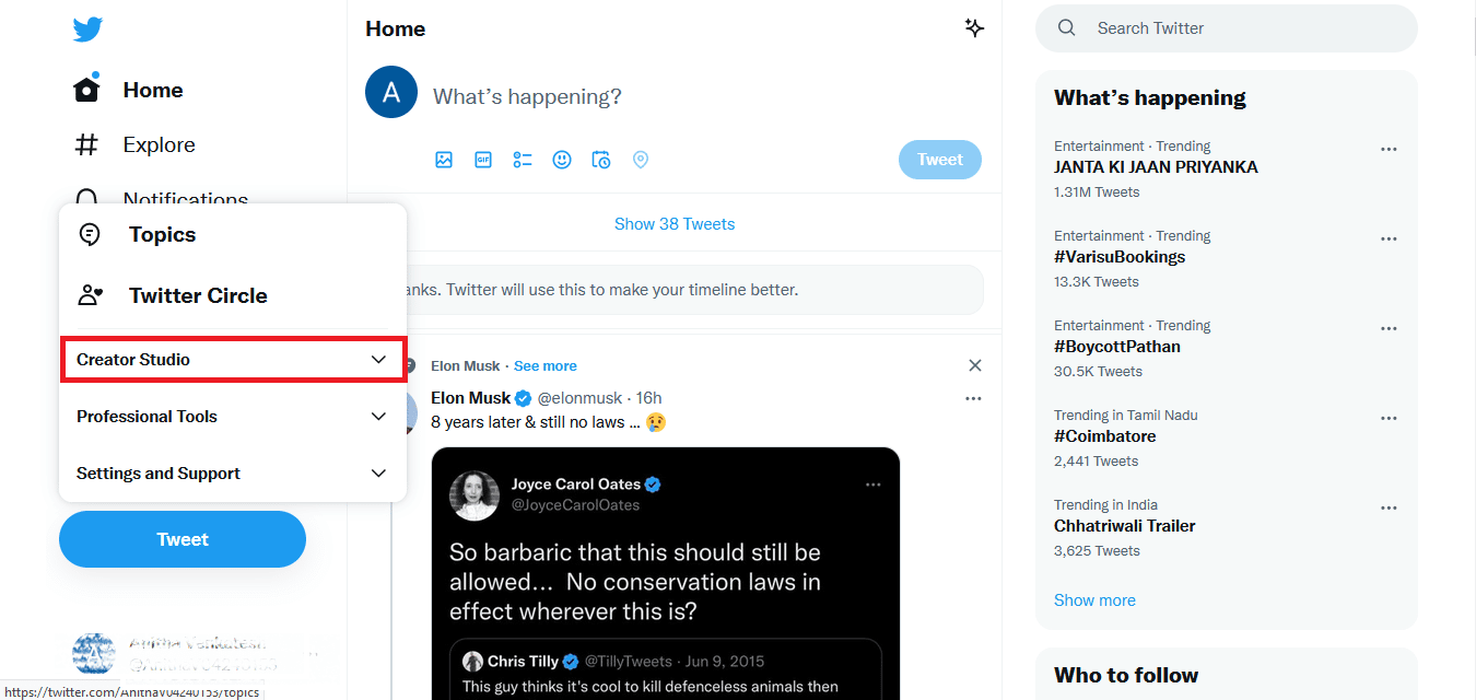 點擊創作者工作室。你能看到誰在跟踪你的 Twitter 個人資料嗎？