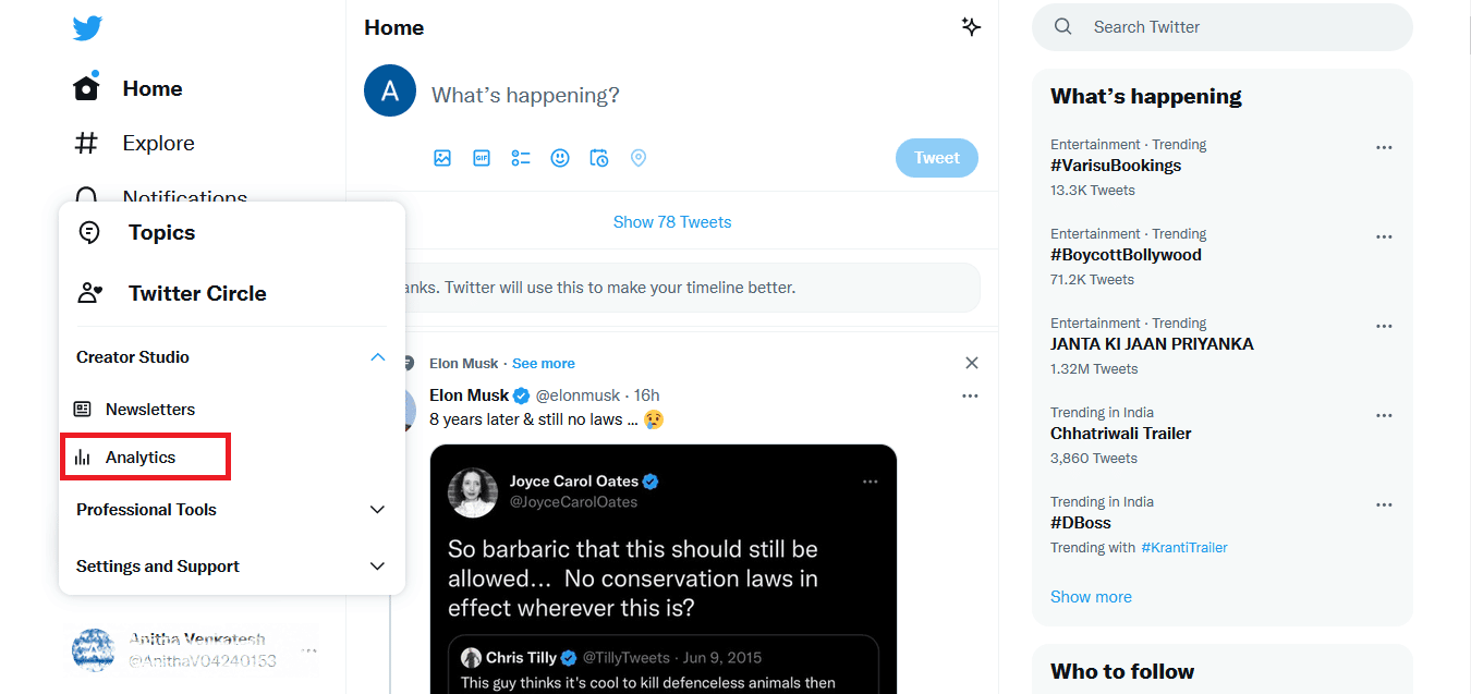 單擊分析。你能看到誰在跟踪你的 Twitter 個人資料嗎？