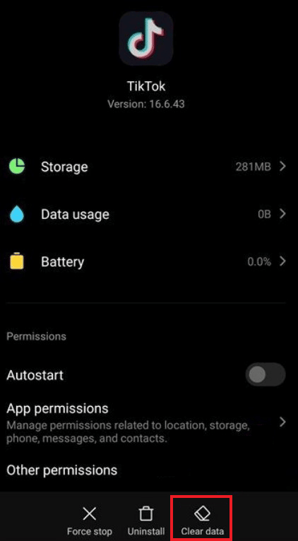 Ketuk Info aplikasi diikuti oleh Hapus data.