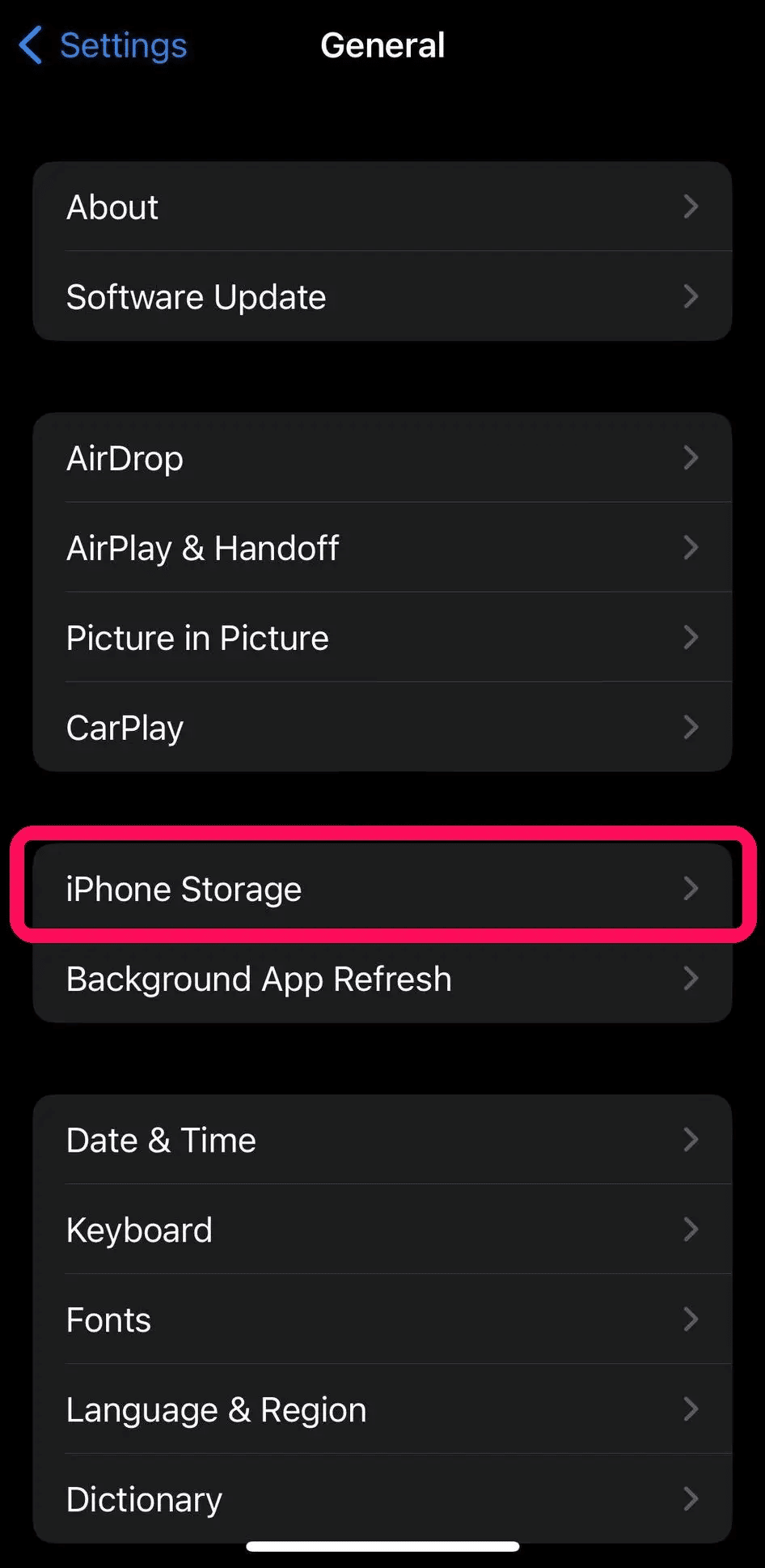 Buka Pengaturan iPhone Umum Penyimpanan iPhone | Cara Mengubah Lokasi di TikTok