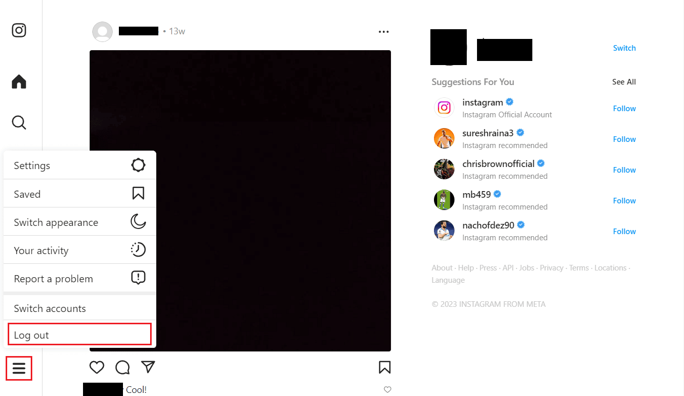 햄버거 아이콘 클릭 - 로그아웃 | Instagram에서 기억된 계정을 제거하는 방법
