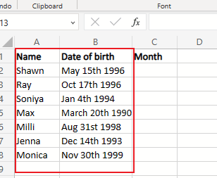 Например, это данные, которые у вас есть | Как сортировать по дате в Microsoft Excel