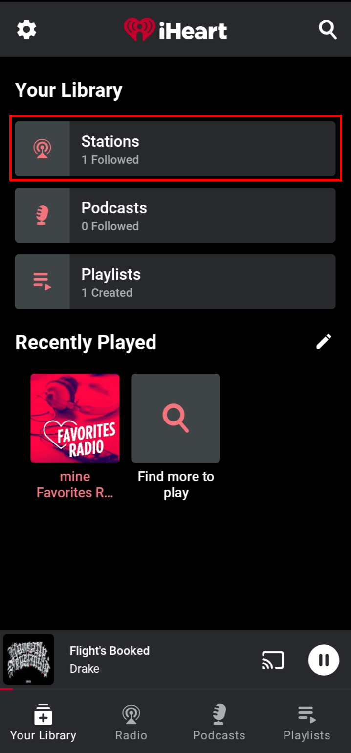 点击“车站”选项。 |如何删除 iHeartRadio 帐户