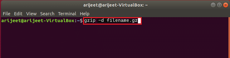 gzip -d filename.gz Befehl im Linux-Terminal. So entpacken Sie die GZ-Datei