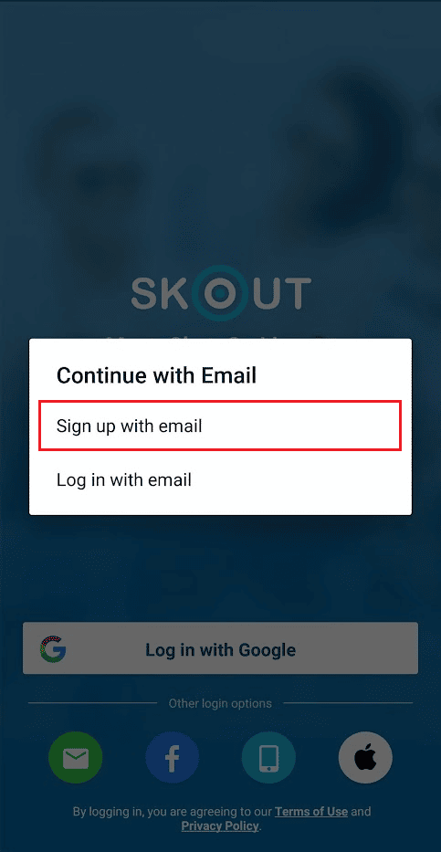 tippen Sie auf Mit E-Mail registrieren | So melden Sie sich bei Skout an