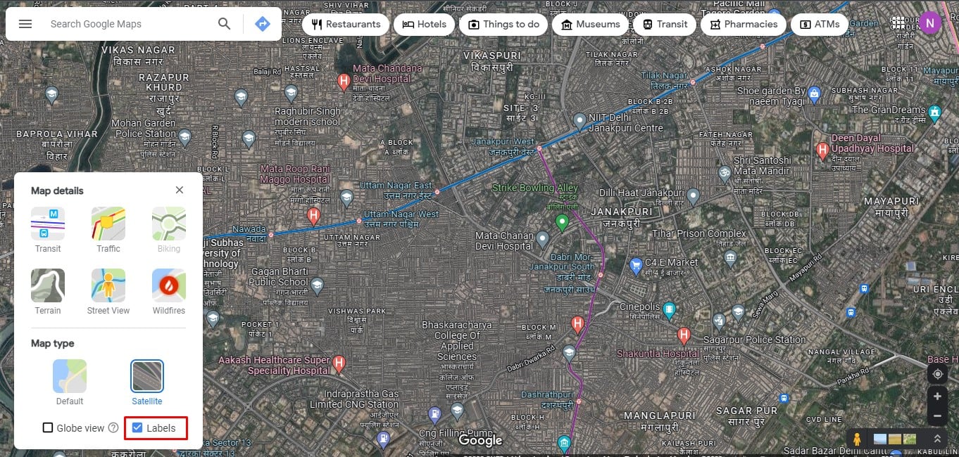 取消选中标签 Google 地图