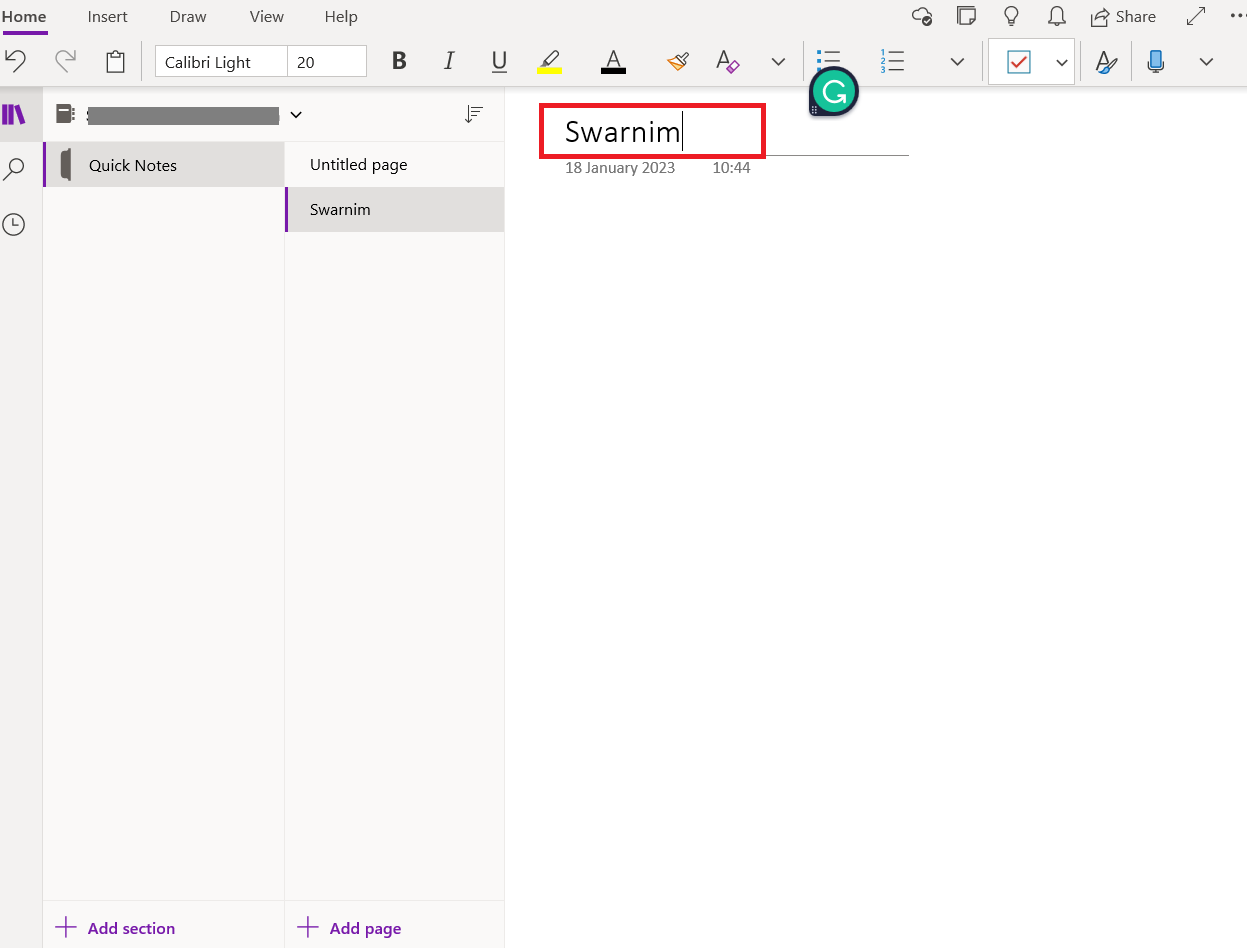 امنح صفحة OneNote اسمًا ذا معنى وابدأ في إجراء التغييرات