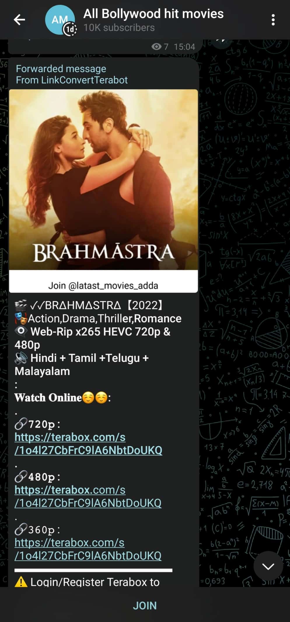Brahmastra na stronie telegramu wszystkich przebojów Bollywood
