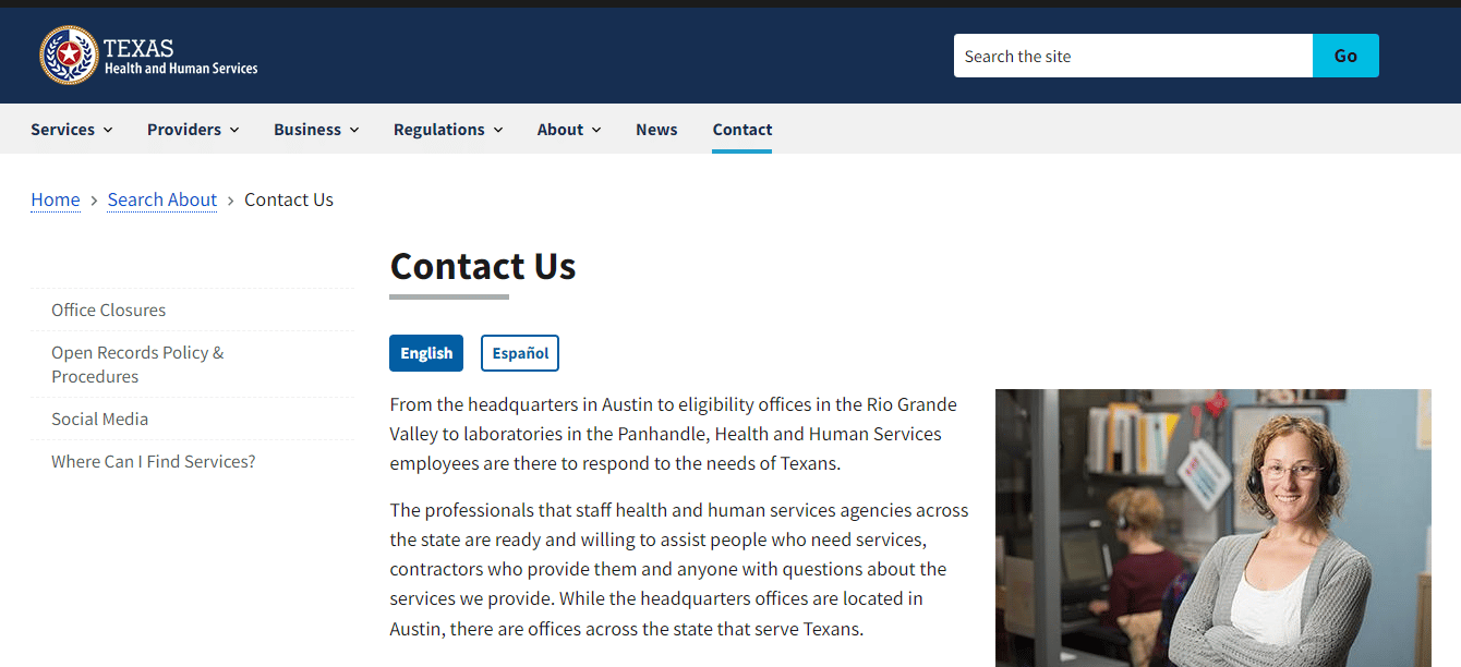 HHS texas contattaci pagina