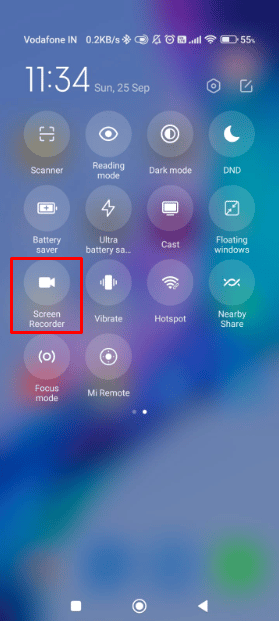 Agora toque na opção de gravação de tela para iniciar a gravação. | O Remix Snap Notifica?