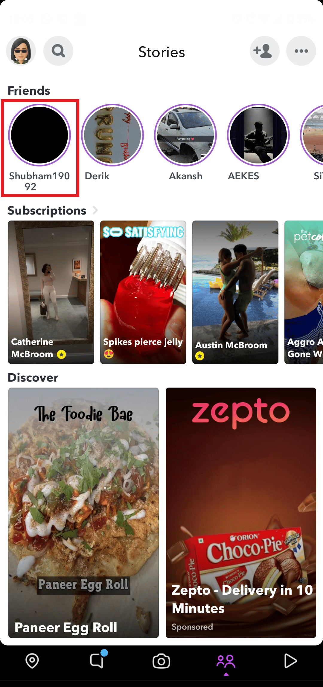 toque na história desejada que você deseja remixar das histórias disponíveis dos amigos