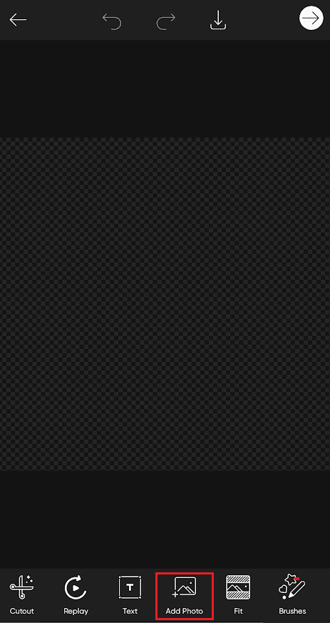 Dans le panneau de menu inférieur, appuyez sur l'option Ajouter une photo