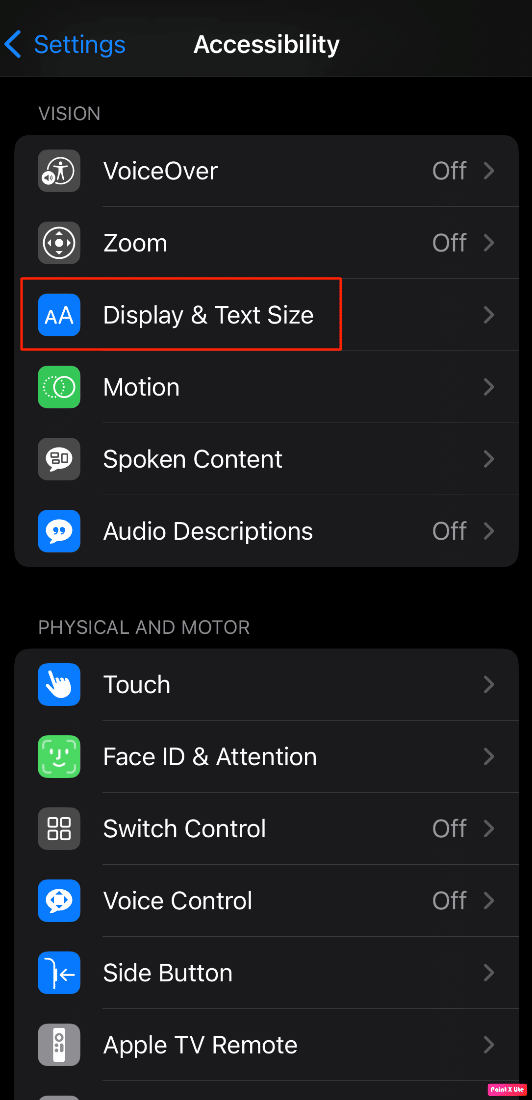iphone'da ekrana ve metin boyutu seçeneğine taşı