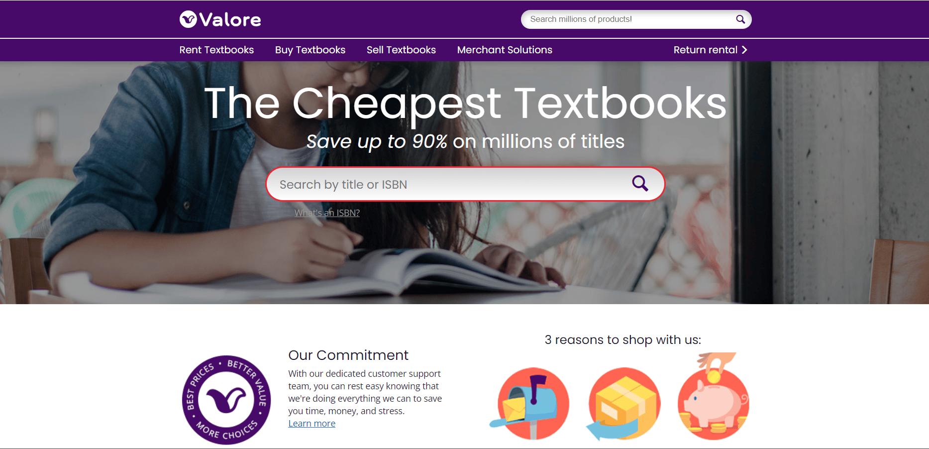 صفحة الويب ValoreBooks. 18 أفضل مواقع الويب مثل Chegg