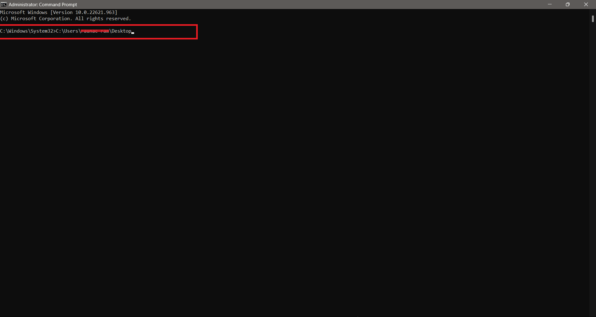 comando immesso ed eseguito sul prompt dei comandi dell'amministratore con il nome utente esatto e la posizione del file. come abilitare regedit