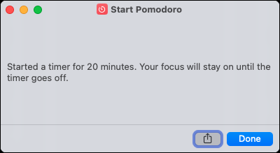 Confirmez l'heure dans le raccourci Démarrer Pomodoro