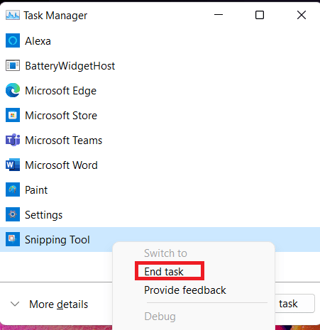 tâche finale. 9 façons de réparer Snip et Sketch ne fonctionnant pas sous Windows 10 et 11