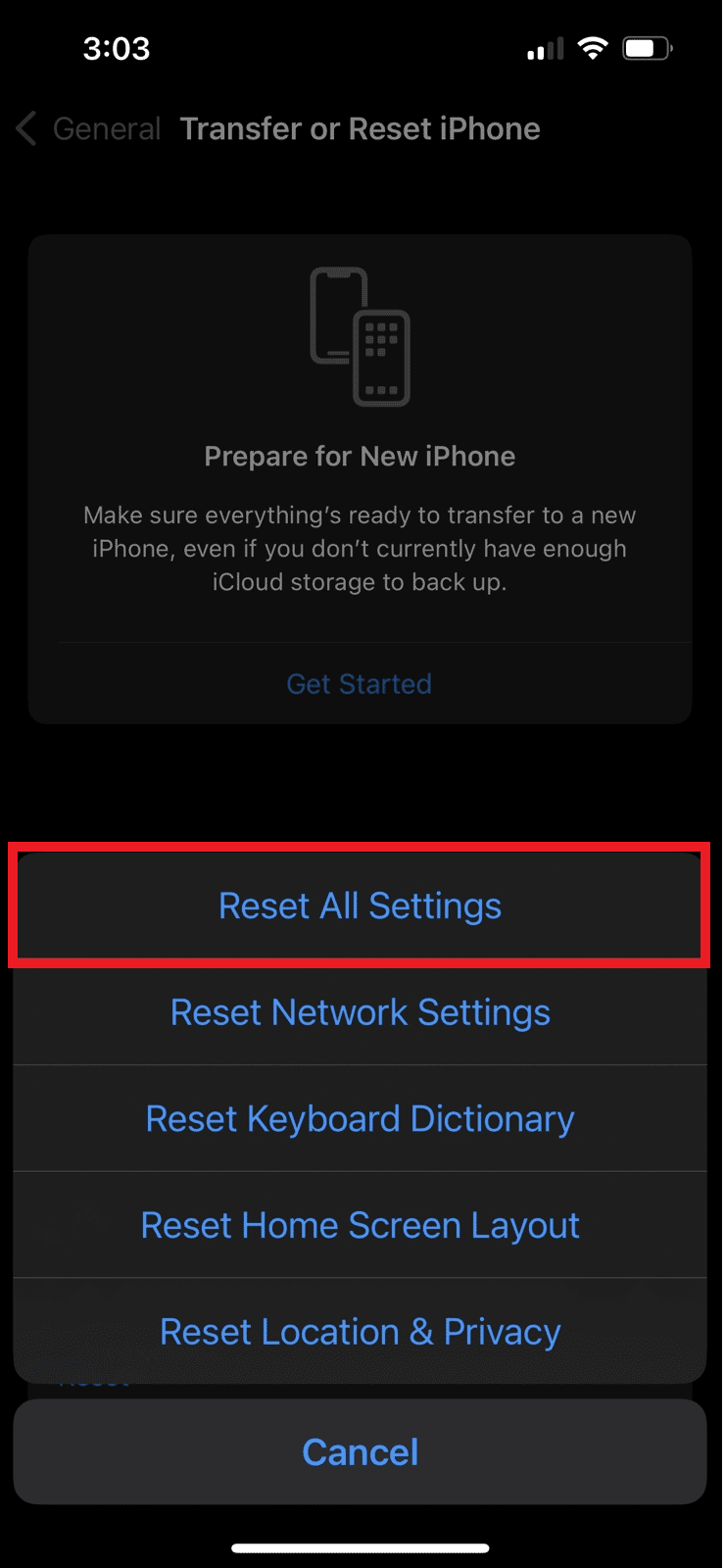اضغط على إعادة تعيين جميع الإعدادات. | حجم مكالمات iPhone منخفض جدًا بعد التحديث