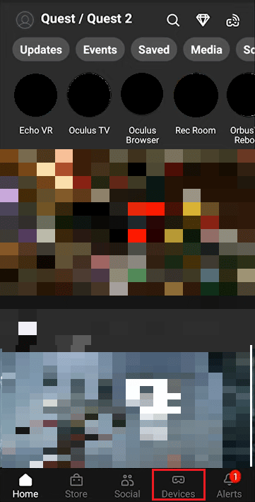 tocca il menu Dispositivi sull'app Oculus