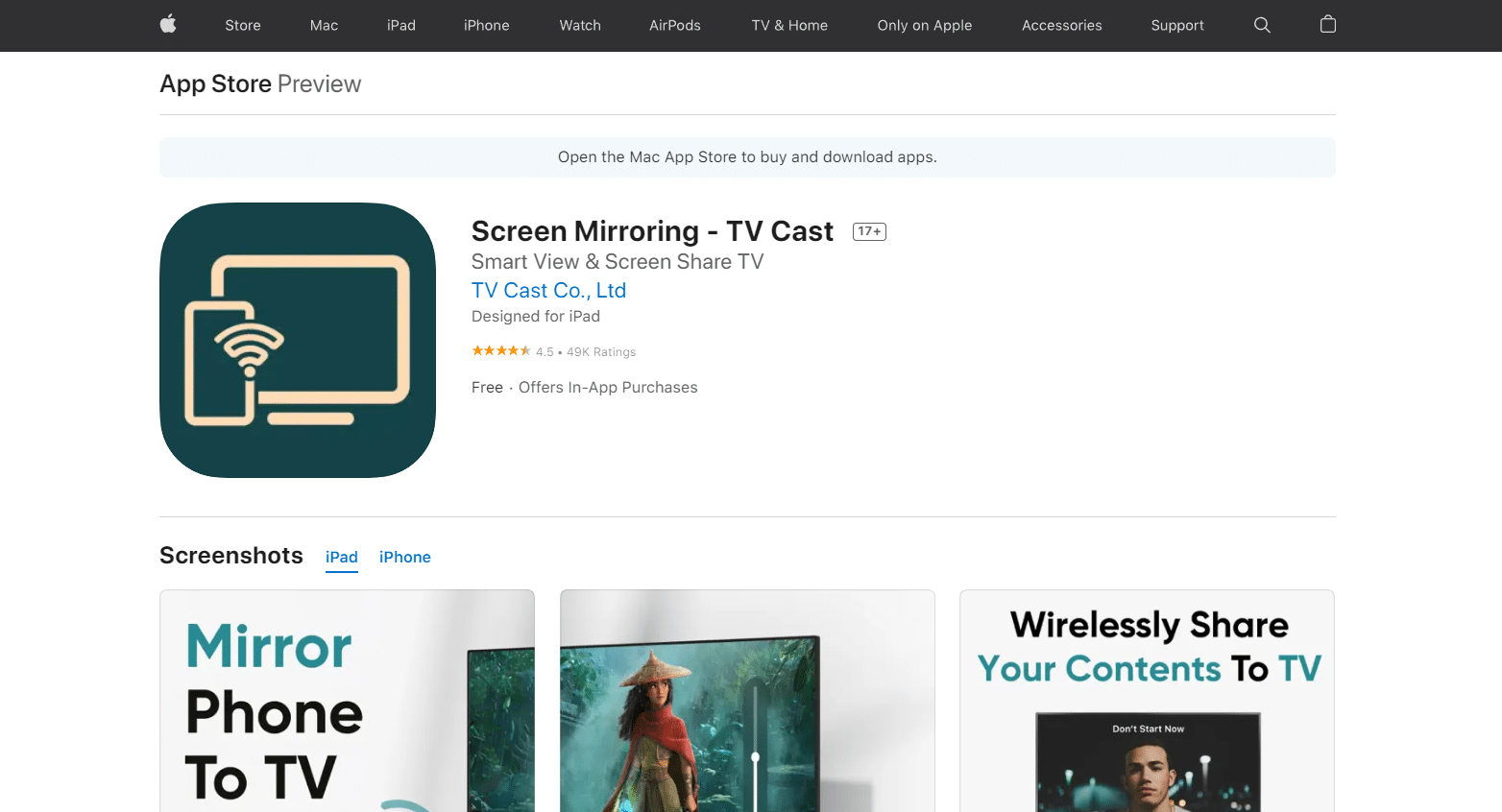 Screen Mirroring – Cast televisivo
