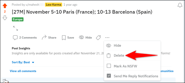 Choisissez "Supprimer" dans le menu.