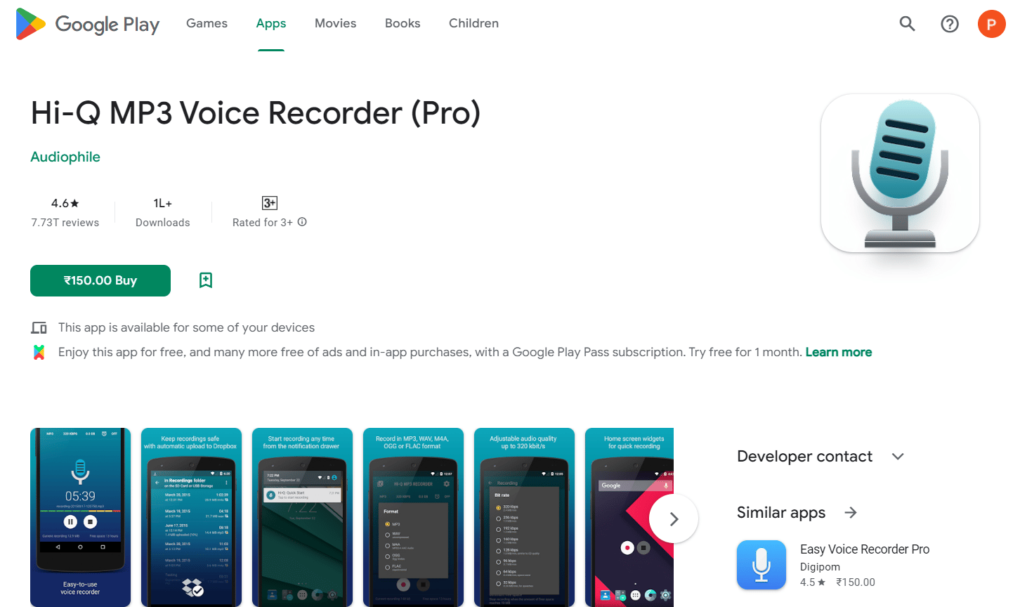 Hi-Q MP3 Voice Recorder Pro playstore