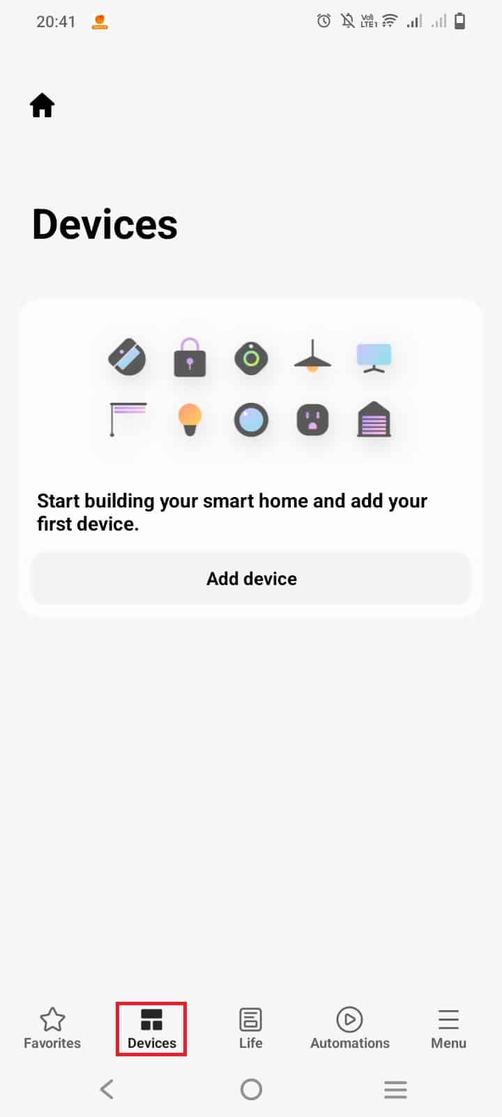 장치를 탭하여 Samsung TV 모델을 SmartThings 앱에 추가하세요.
